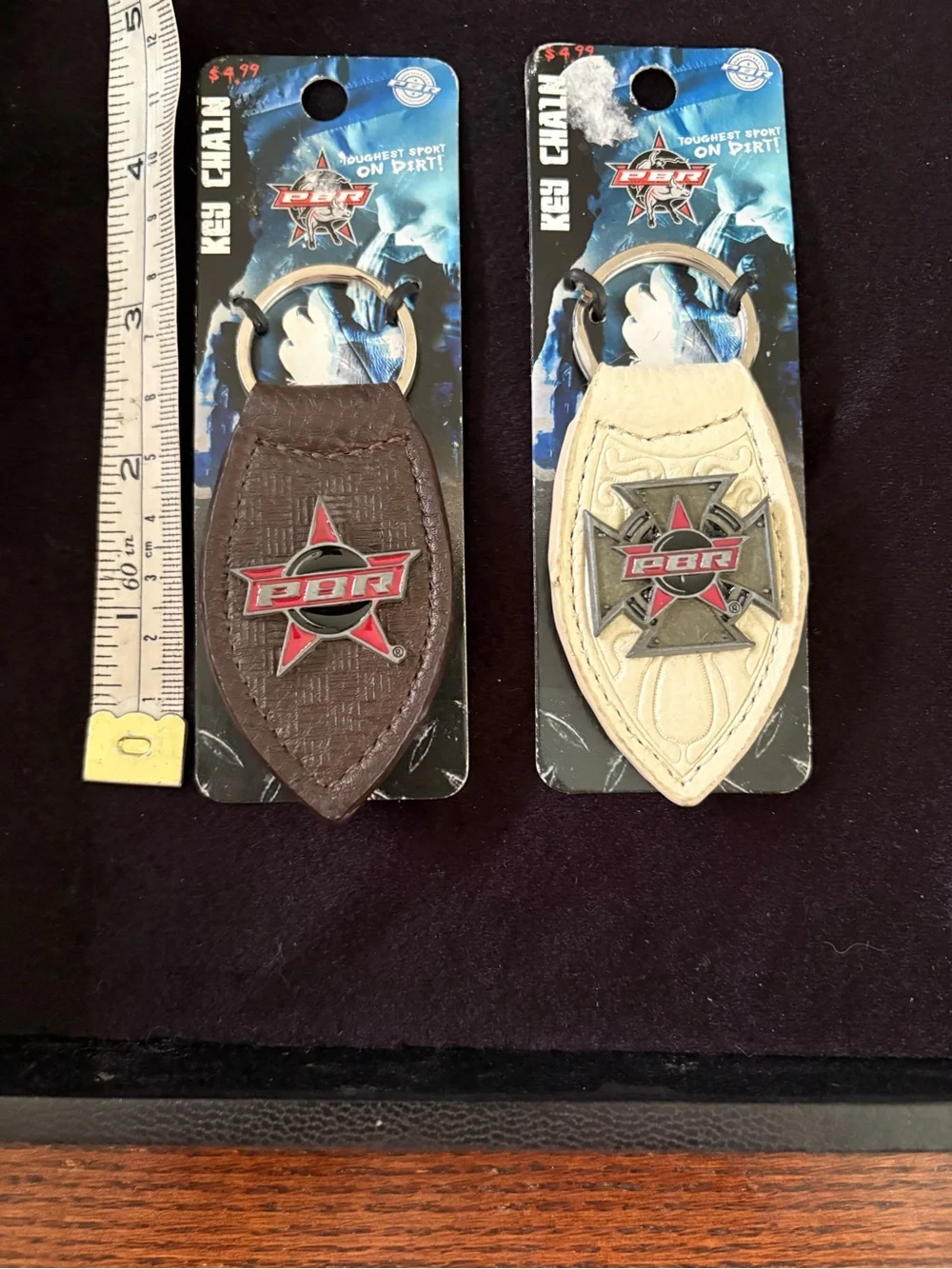 Vintage 2007 NEW OLD STOCK! PBR Logo Key Ring Set of 2 - Leather & Metal